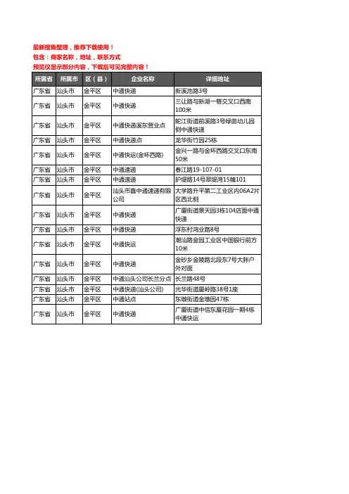 新版广东省汕头市金平区中通快递企业公司商家户名录单联系方式地址大全16家