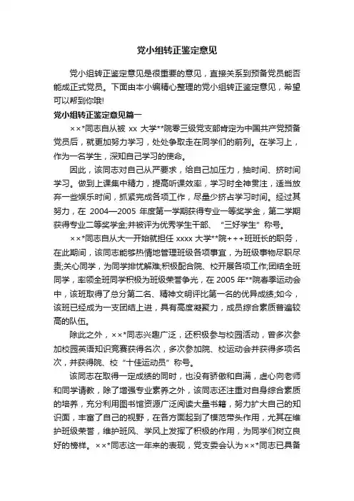 党小组转正鉴定意见