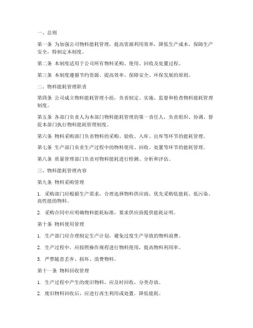 物料能耗管理制度模板