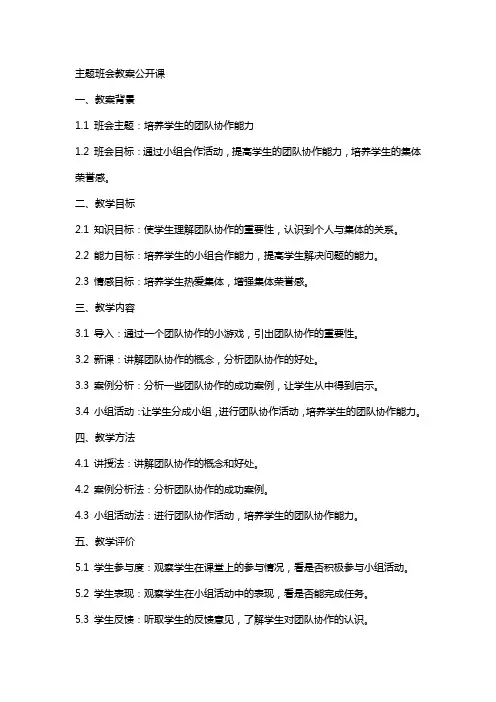 主题班会教案公开课
