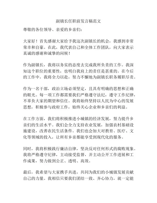 副镇长任职前发言稿范文