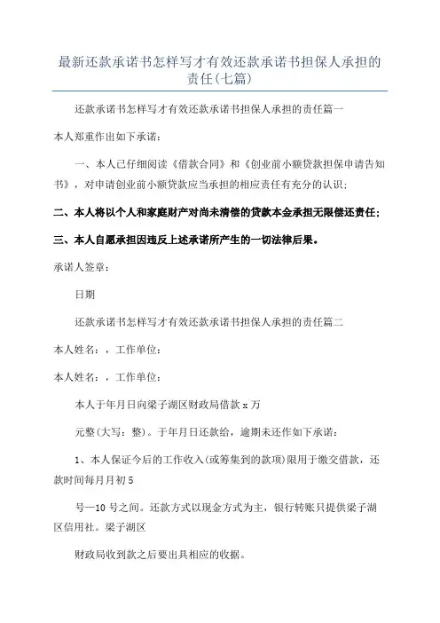 最新还款承诺书怎样写才有效还款承诺书担保人承担的责任(七篇)