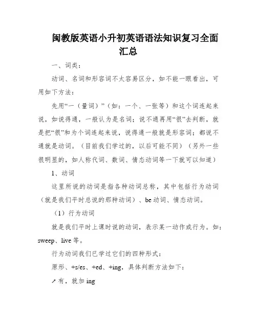 闽教版英语小升初英语语法知识复习全面汇总