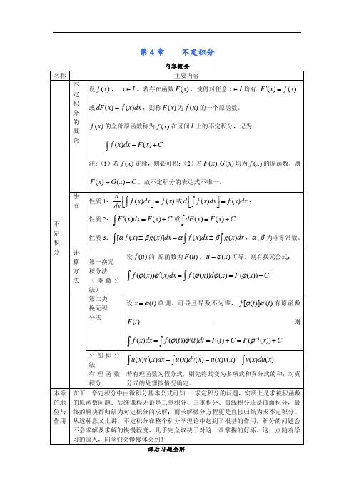 不定积分例题及参考答案