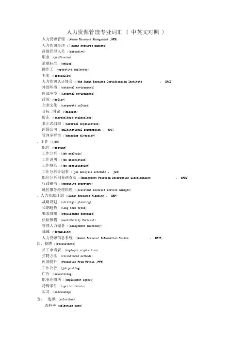 人力资源管理专业词汇(中英文对照)