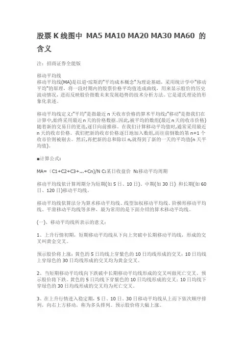 股票K线图中-MA5-MA10-MA20-MA30-MA60-的含义