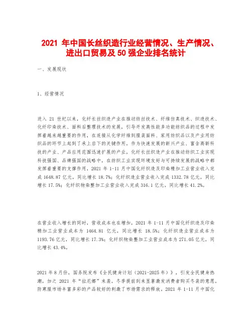 2021年中国长丝织造行业经营情况、生产情况、进出口贸易及50强企业排名统计