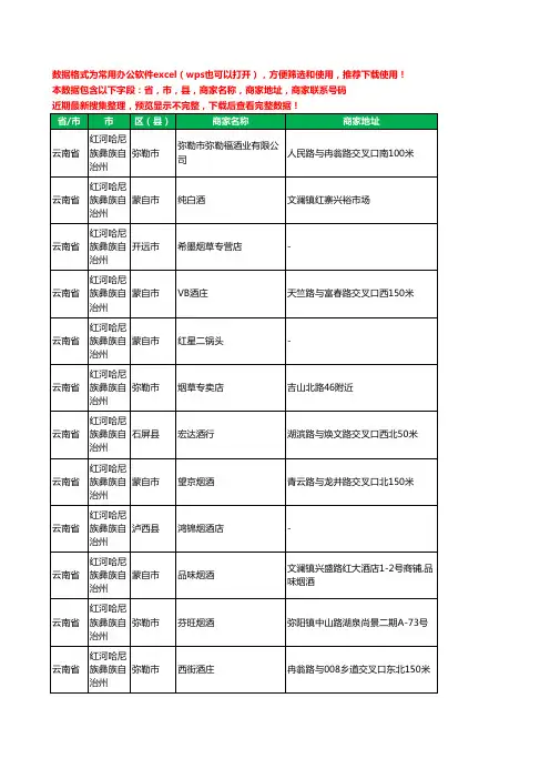 2020新版云南省红河哈尼族彝族自治州烟酒工商企业公司商家名录名单黄页联系电话号码地址大全708家