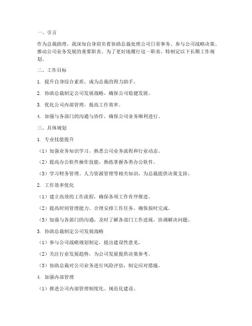 总裁助理长期工作规划