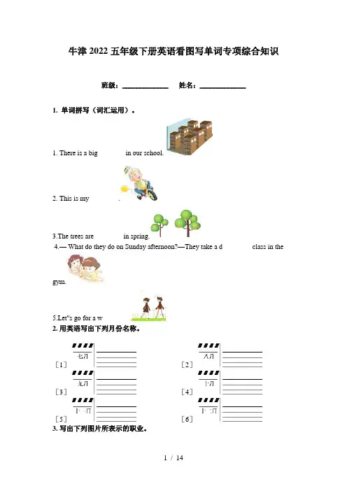 牛津2022五年级下册英语看图写单词专项综合知识