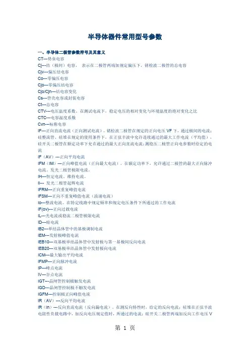 半导体器件芯片常用型号参数12页word文档