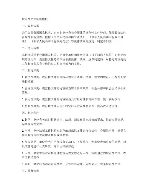 规范性文件制度模板
