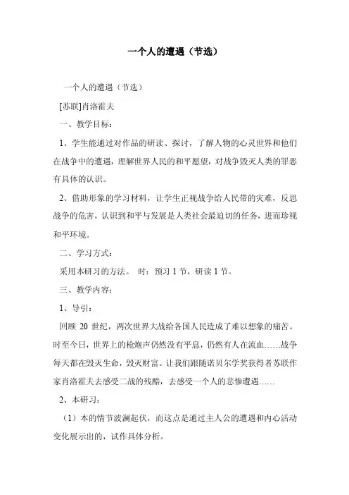 一个人的遭遇（节选）