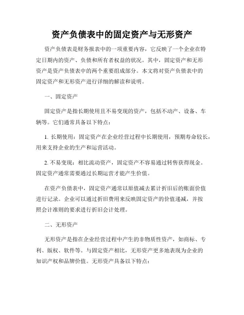 资产负债表中的固定资产与无形资产