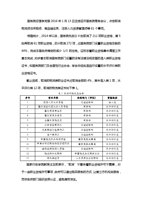 对国家取消物流类相关职业资格证书的解析V5.0