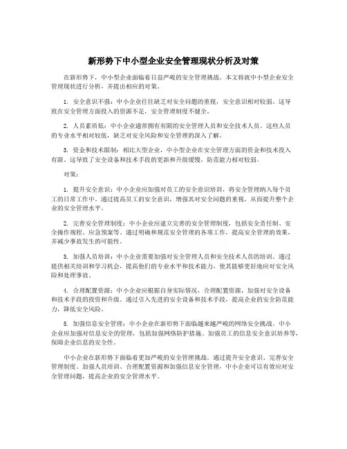 新形势下中小型企业安全管理现状分析及对策