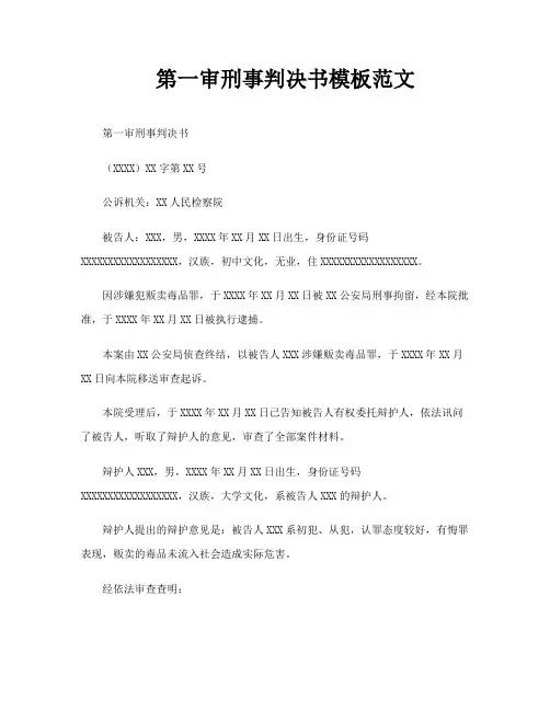 第一审刑事判决书模板范文