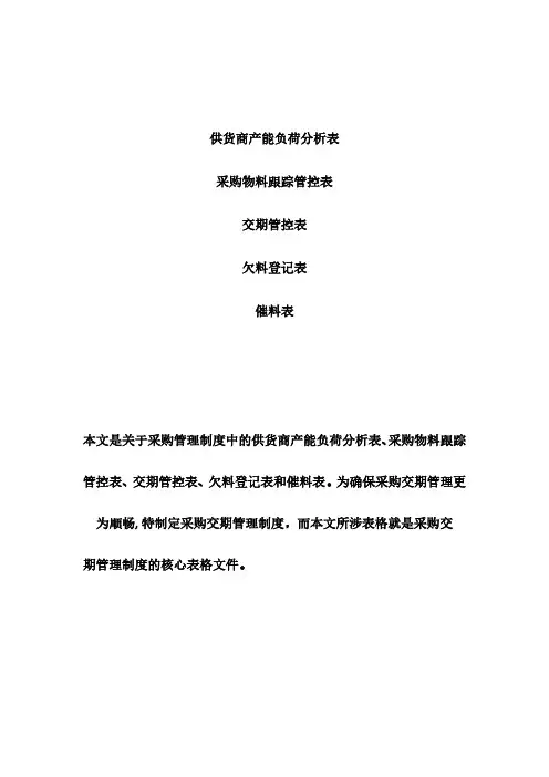 供货商产能负荷分析表采购物料跟踪管控表交期管控表欠料登记表催料表
