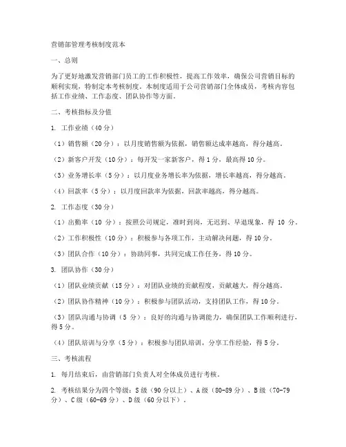 营销部管理考核制度范本