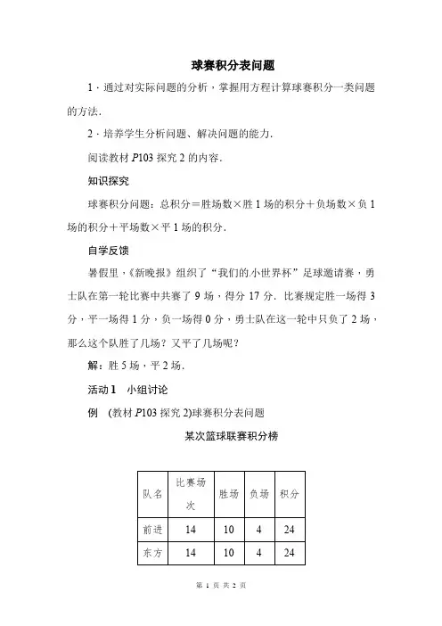 球赛积分表问题