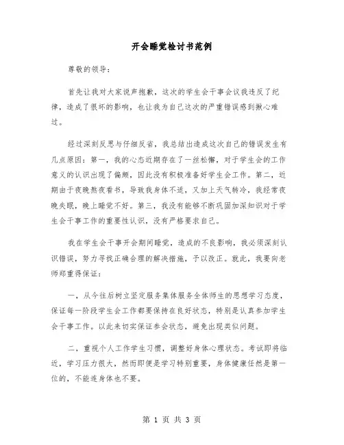 开会睡觉检讨书范例（2篇）