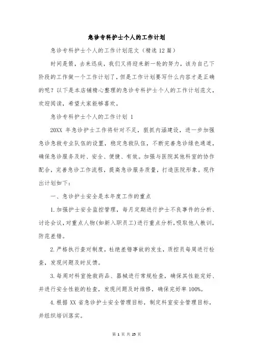 急诊专科护士个人的工作计划