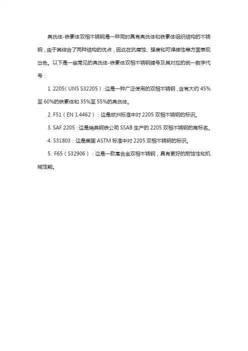 奥氏体铁素体双相不锈钢牌号