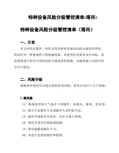 特种设备风险分级管控清单(塔吊)