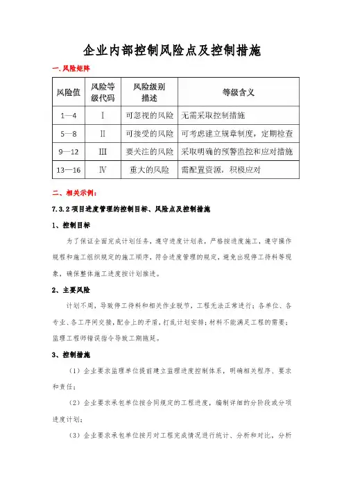 企业内部控制风险点及控制措施