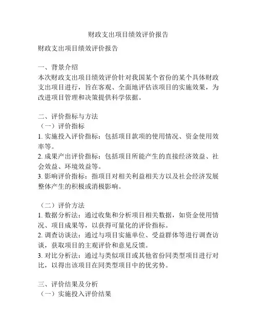 财政支出项目绩效评价报告