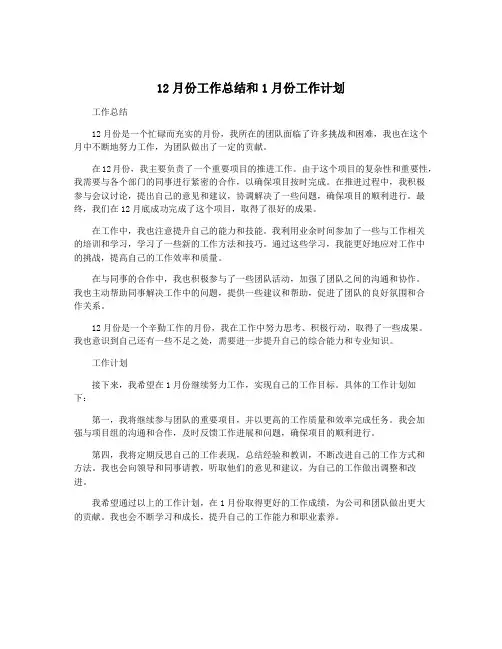 12月份工作总结和1月份工作计划