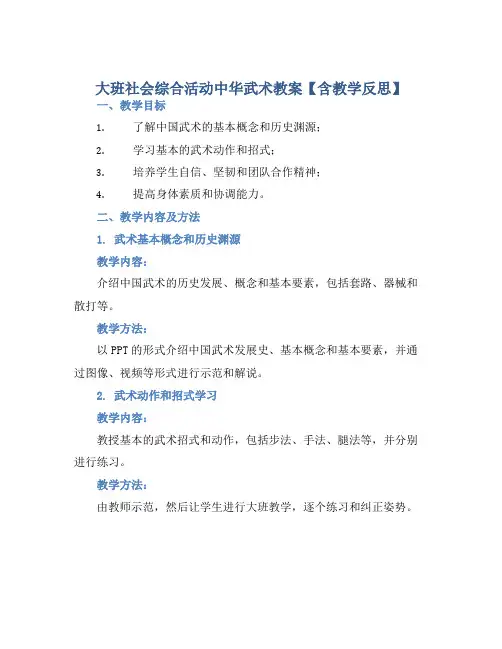 大班社会综合活动中华武术教案【含教学反思】