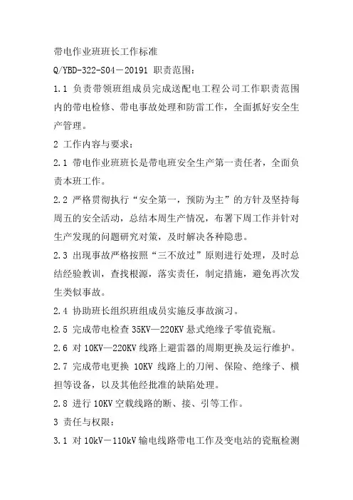 带电作业班班长工作标准