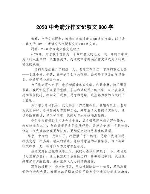 2020中考满分作文记叙文800字
