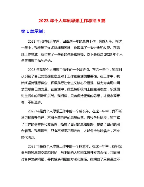 2023年个人年度思想工作总结9篇