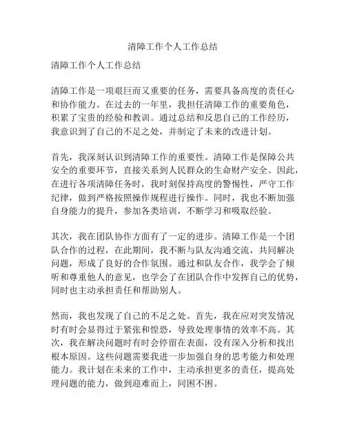 清障工作个人工作总结