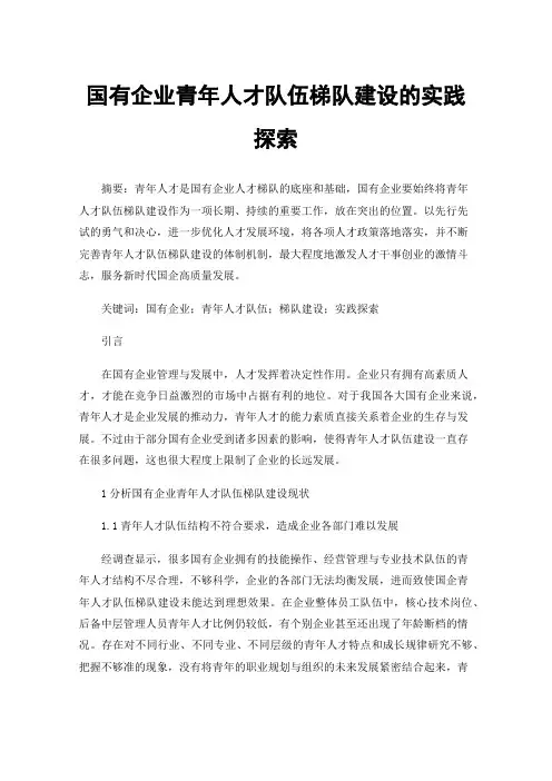 国有企业青年人才队伍梯队建设的实践探索