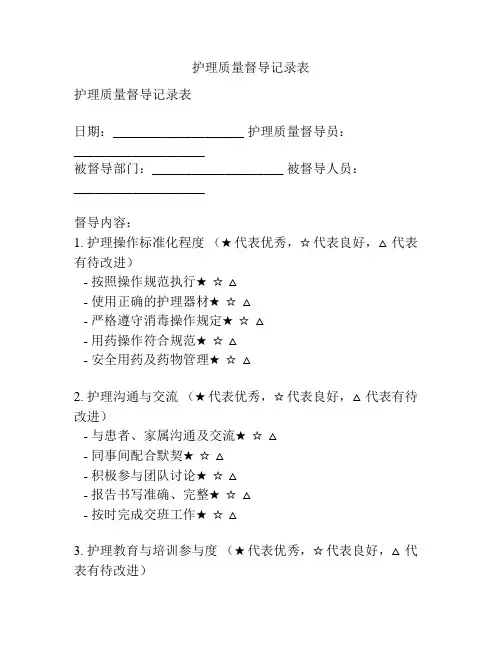 护理质量督导记录表