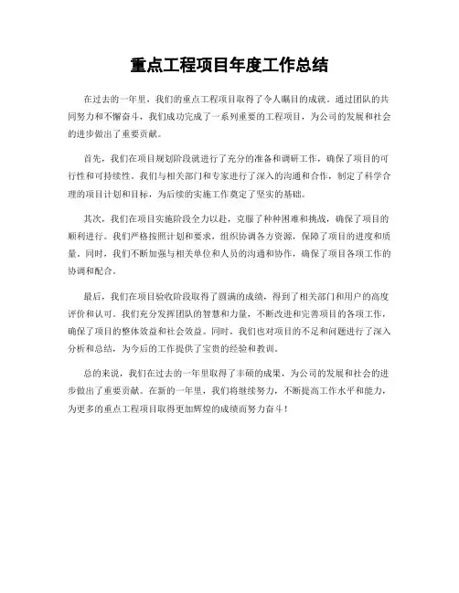 重点工程项目年度工作总结