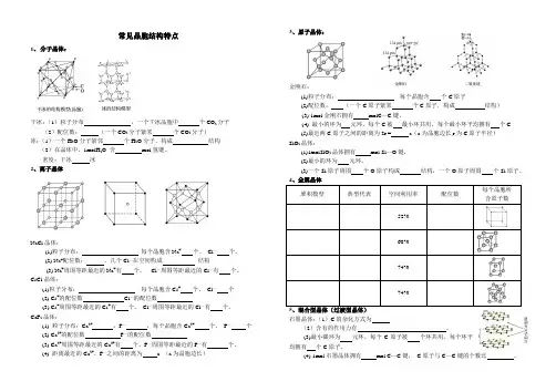 常见晶胞结构特点