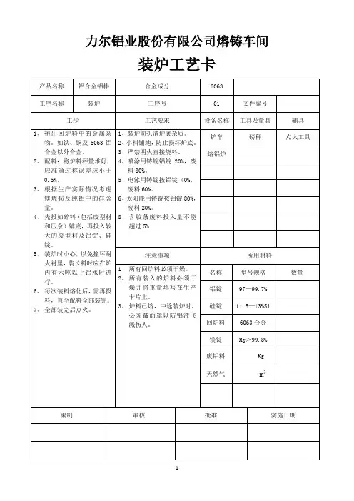 熔铸工艺卡