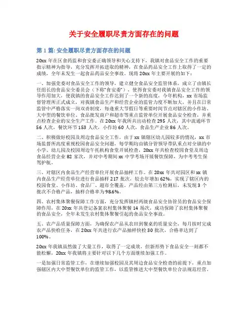 关于安全履职尽责方面存在的问题