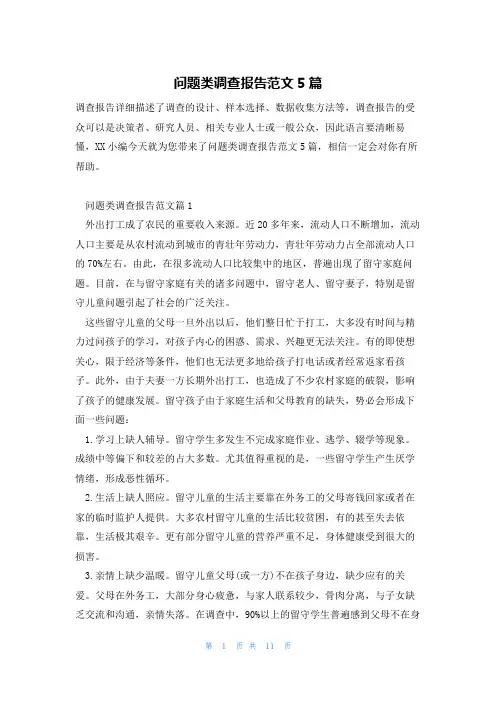问题类调查报告范文5篇
