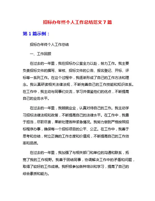 招标办年终个人工作总结范文7篇