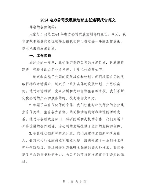 2024电力公司发展策划部主任述职报告范文