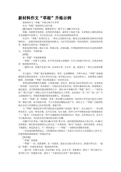 新材料作文“草根”升格示例