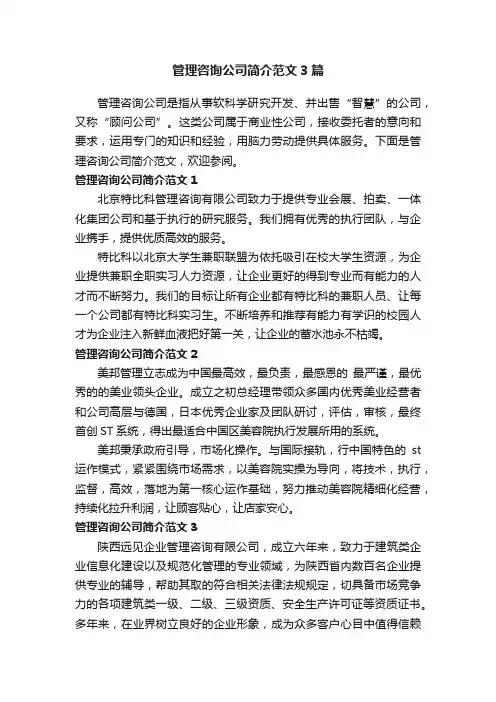 管理咨询公司简介范文3篇