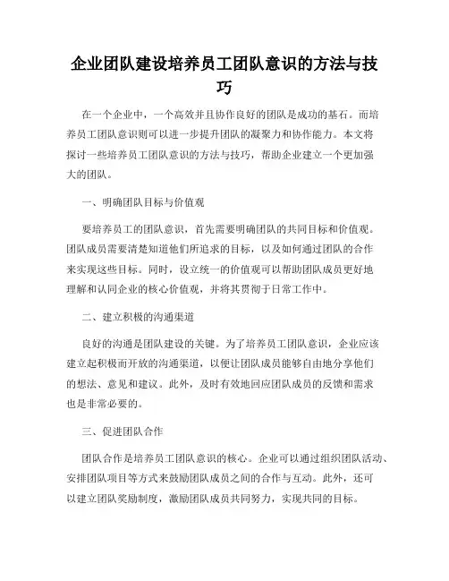 企业团队建设培养员工团队意识的方法与技巧