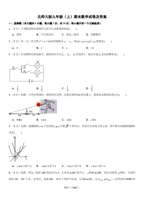 北师大版九年级(上)期末数学试卷(含答案)