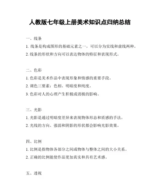 人教版七年级上册美术知识点归纳总结